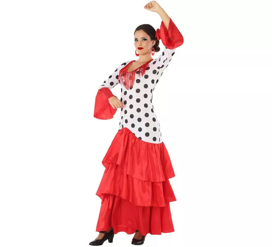 Translation missing: pt-PT.Disfraz de Flamenca o Sevillana blanco y rojo para mujer