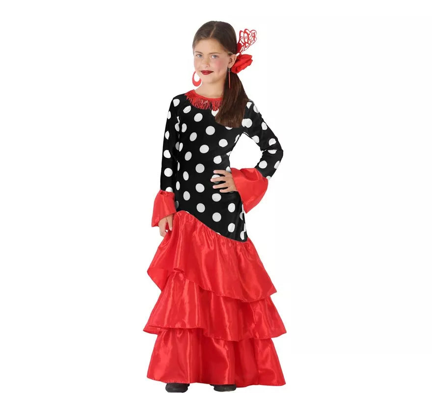 Translation missing: pt-PT.Disfraz de Flamenca roja lunares para niña