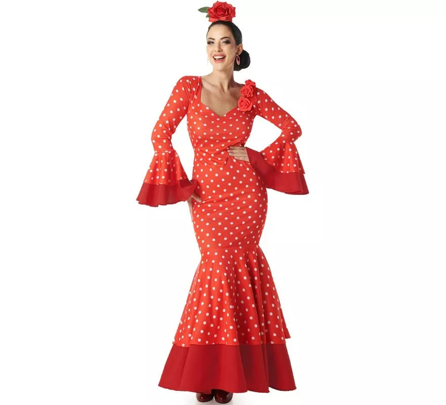 Translation missing: pt-PT.Disfraz de Flamenca rojo con lunares blancos para mujer