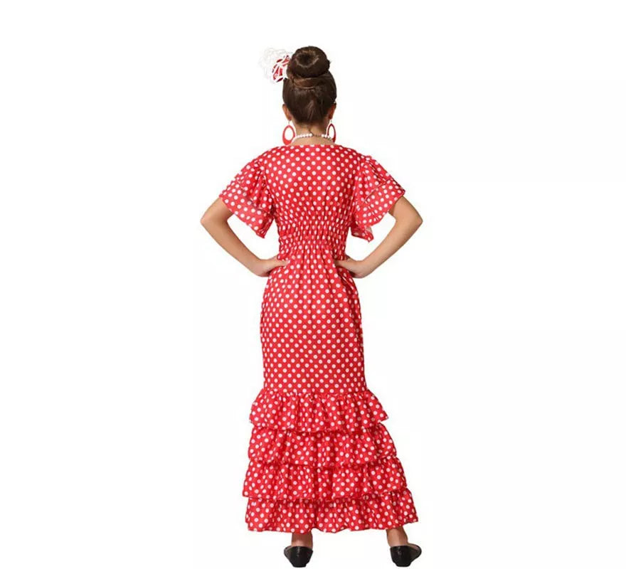 Translation missing: pt-PT.Disfraz de Flamenca Rojo con puntos pequeños para niña