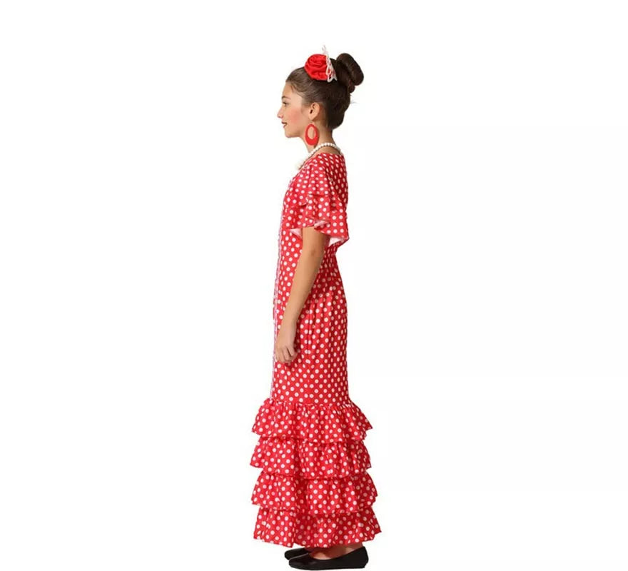 Translation missing: pt-PT.Disfraz de Flamenca Rojo con puntos pequeños para niña