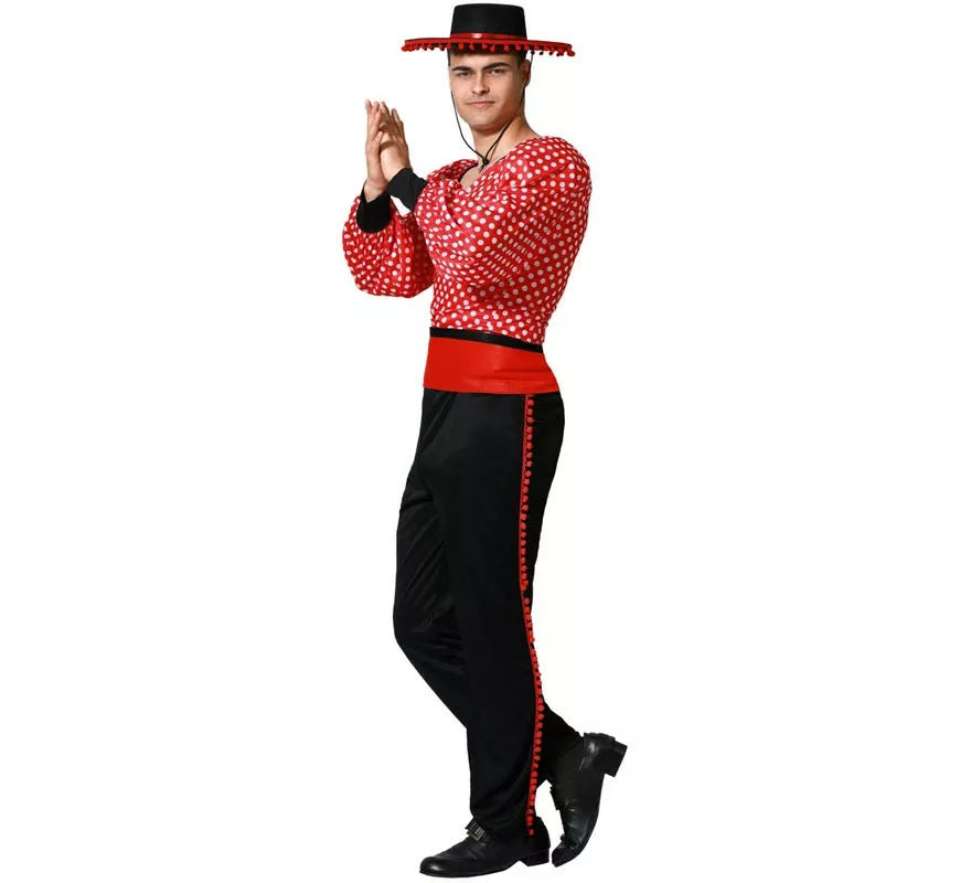 Translation missing: pt-PT.Disfraz de Flamenco rojo y negro para hombre