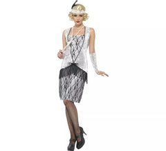 Fato de Flapper prateado para mulher dos anos 20