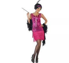 Fato de Crazy Flapper rosa dos anos 20 para mulheres