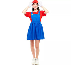 Fato de canalizador vermelho para videojogos feminino