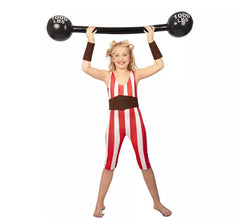 Fato de Strongwoman vermelho e branco com cinto para menina