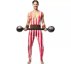 Fato de homem forte vermelho e branco com cinto para homem