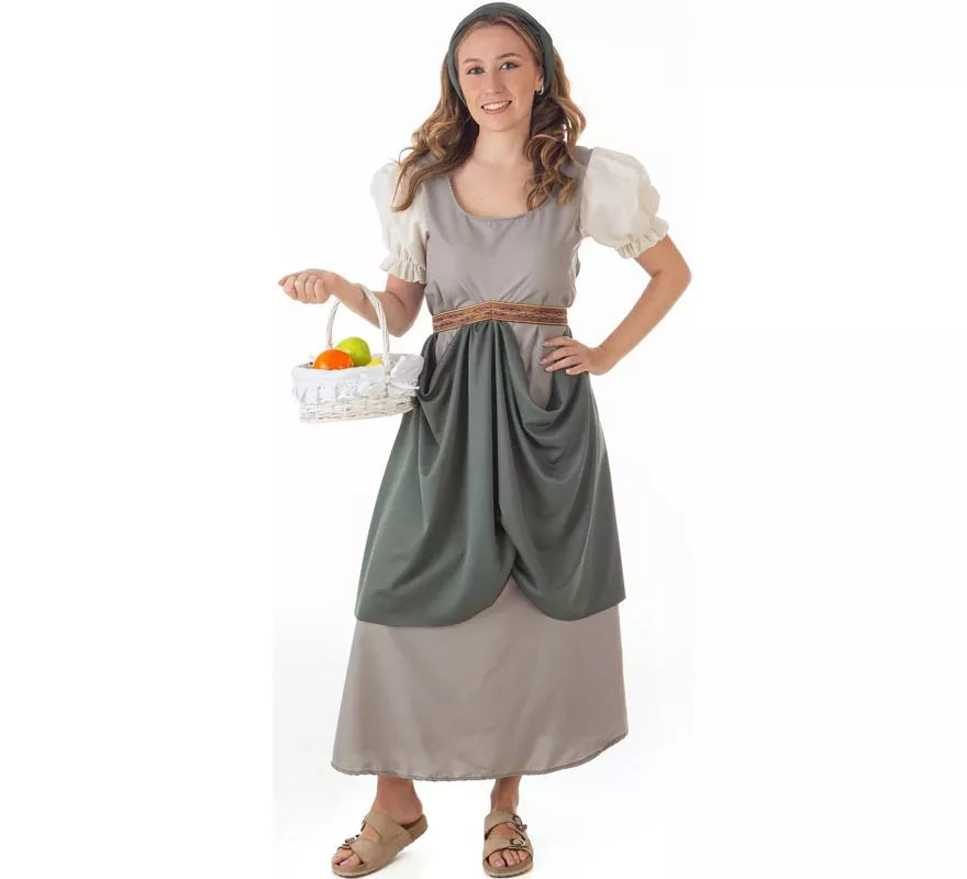 Translation missing: pt-PT.Disfraz de Frutera Medieval gris con pañuelo para mujer
