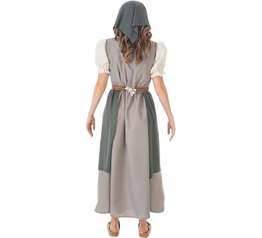 Disfraz de Frutera Medieval gris con pañuelo para mujer