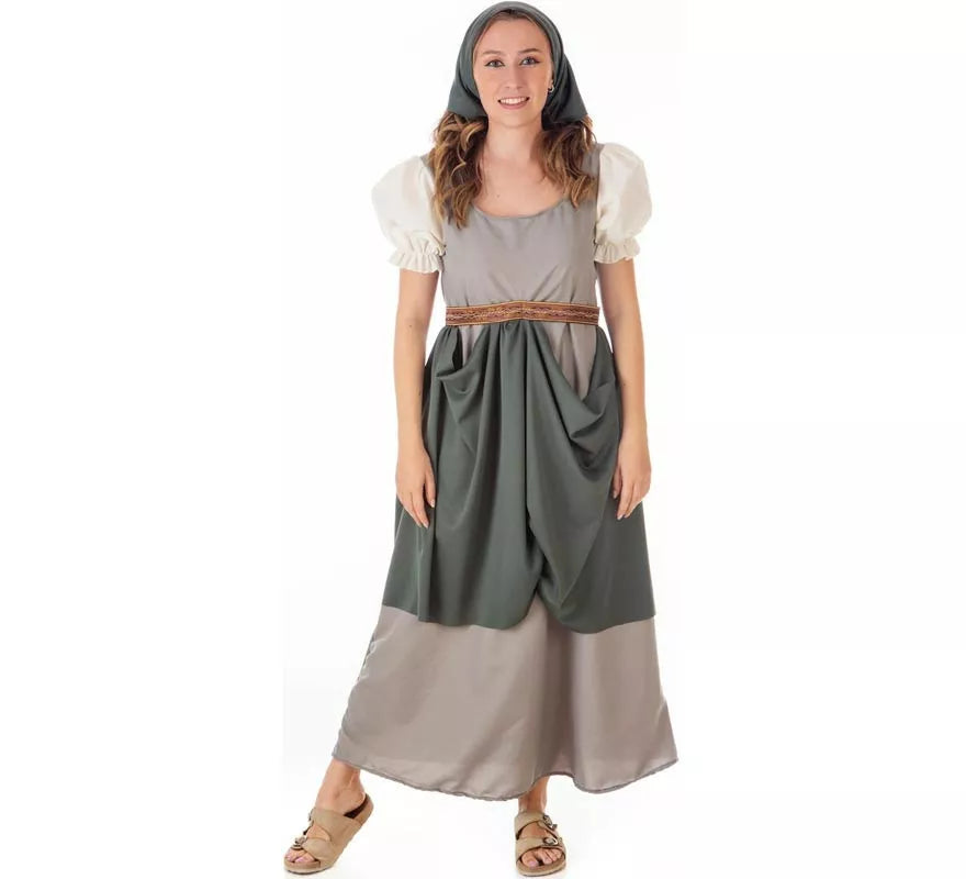 Translation missing: pt-PT.Disfraz de Frutera Medieval gris con pañuelo para mujer
