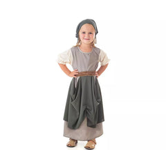 Fato de fruteira medieval cinza com lenço para menina