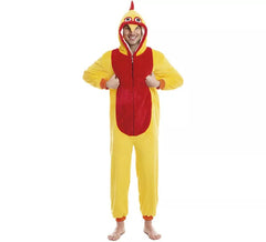Fato de galo amarelo e vermelho para homem
