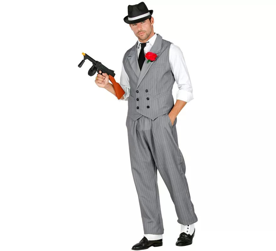 Translation missing: pt-PT.Disfraz de Gángster gris con corbata para hombre