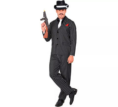 Traje de gangster listrado preto e branco masculino