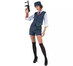 Fantasia de gangster inglês xadrez azul para mulher
