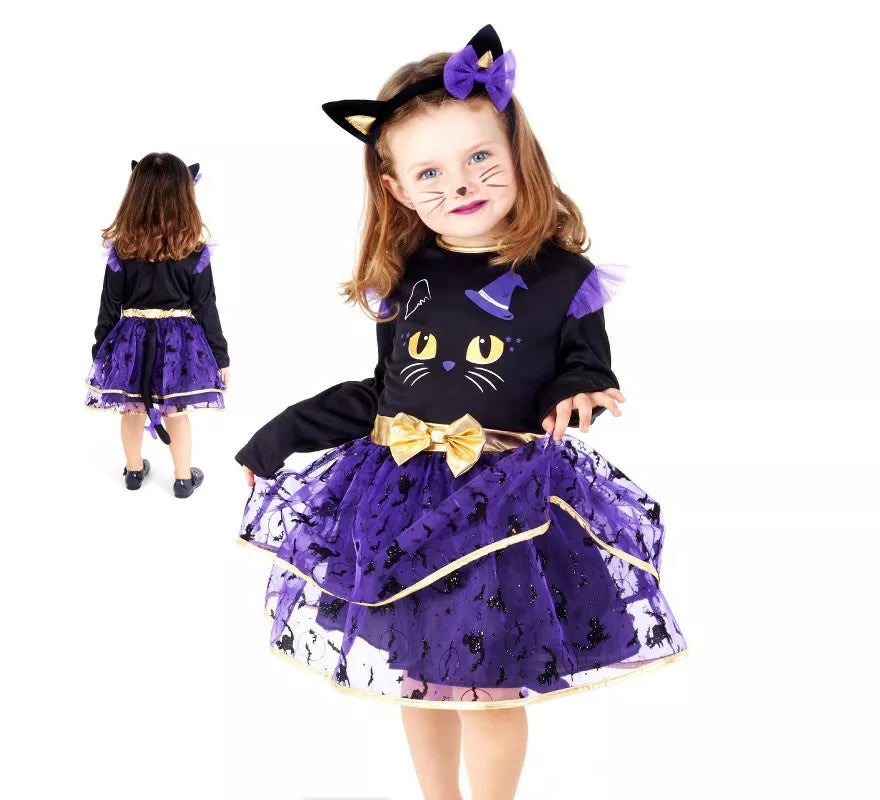 Translation missing: pt-PT.Disfraz de Gata negro y púrpura adorable para niña