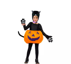 Fato de gato preto com abóbora grande para menina