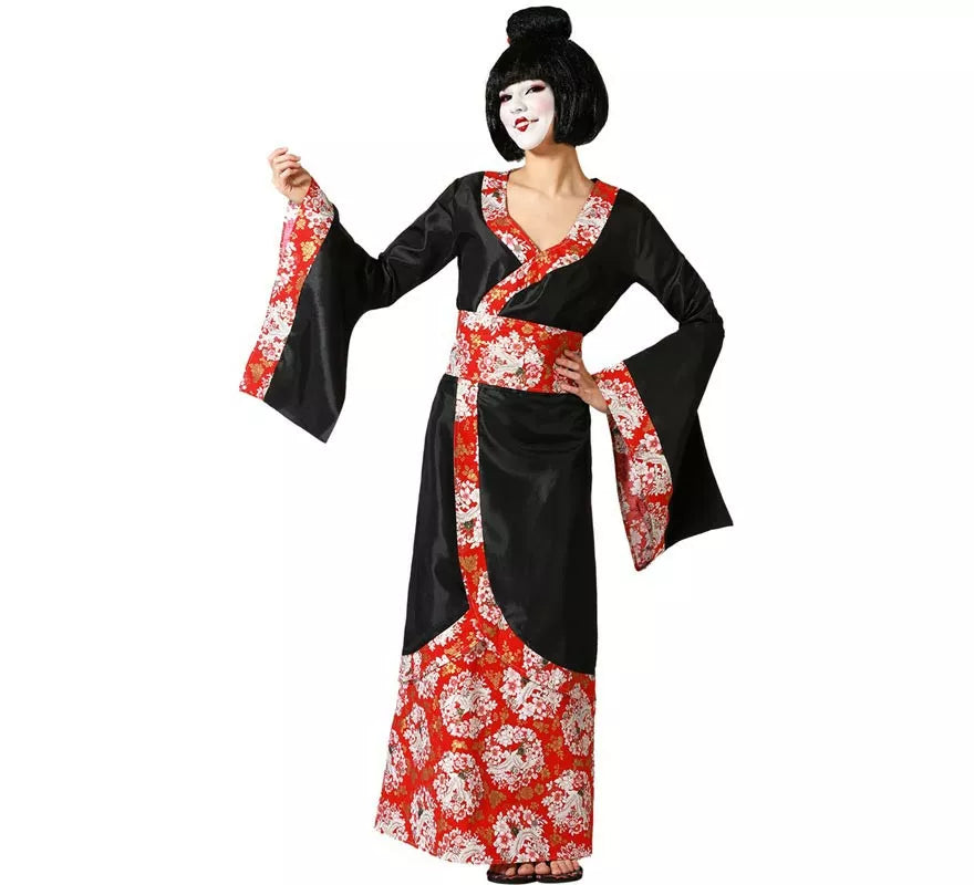 Translation missing: pt-PT.Disfraz de Geisha clásica negro y rojo para mujer