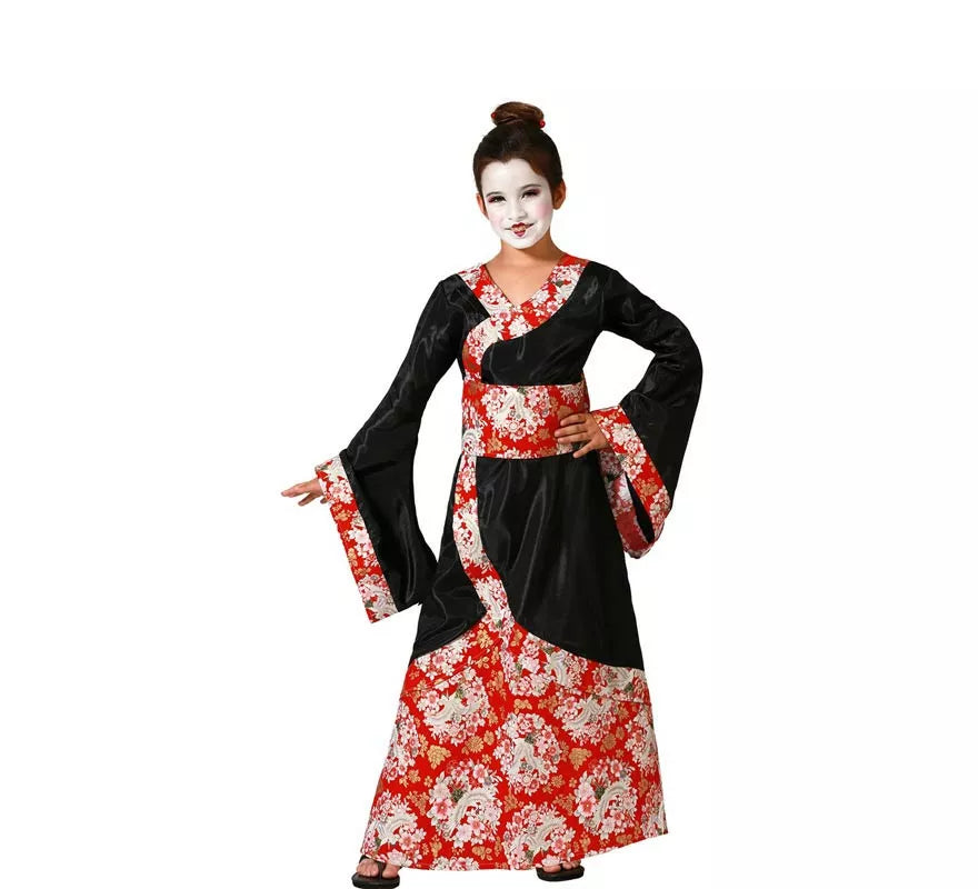 Translation missing: pt-PT.Disfraz de Geisha clásica negro y rojo para niña