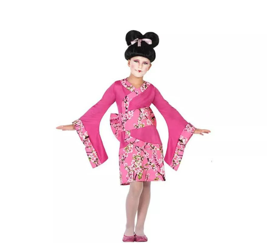 Translation missing: pt-PT.Disfraz de Geisha Rosa con Flores para niña