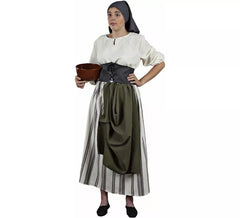 Fato de agricultor medieval verde e branco para mulher
