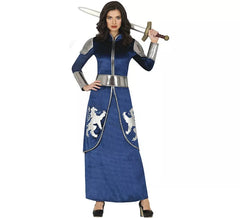 Fato de cavaleiro azul e prateado para mulher