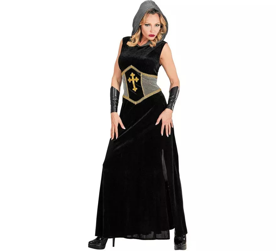 Translation missing: pt-PT.Disfraz de Guerrera Medieval negro con capucha para mujer