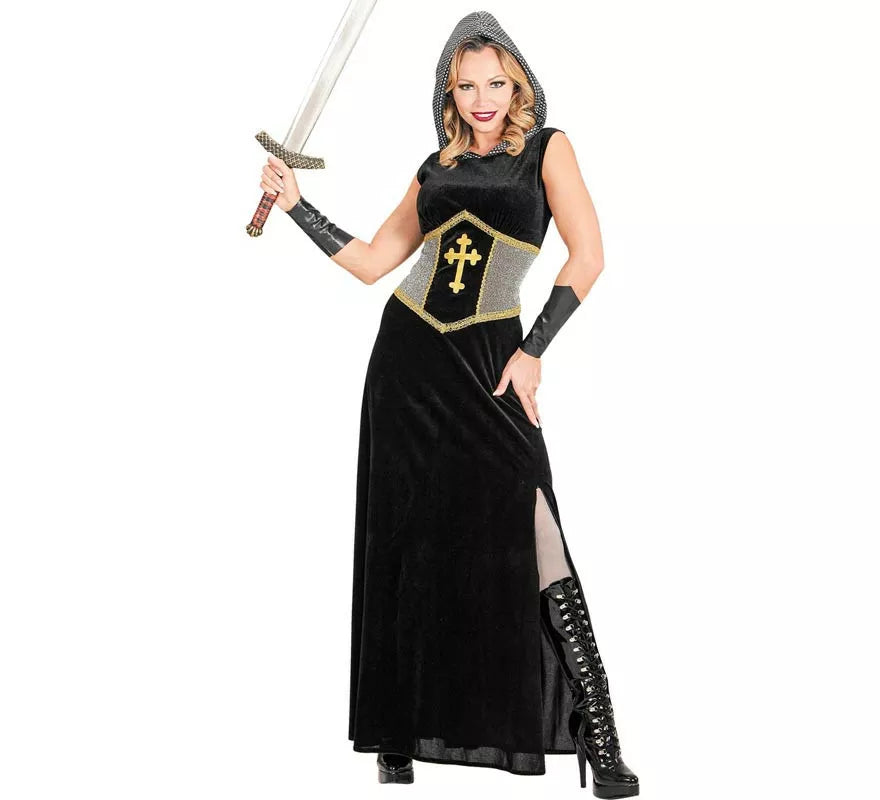 Translation missing: pt-PT.Disfraz de Guerrera Medieval negro con capucha para mujer