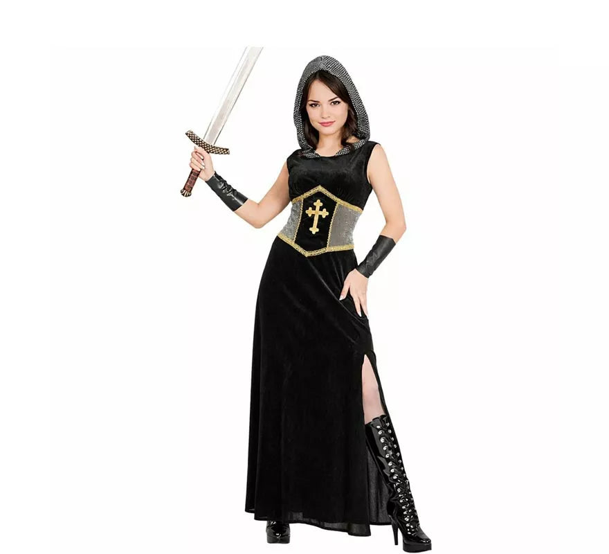 Translation missing: pt-PT.Disfraz de Guerrera Medieval negro con capucha para mujer