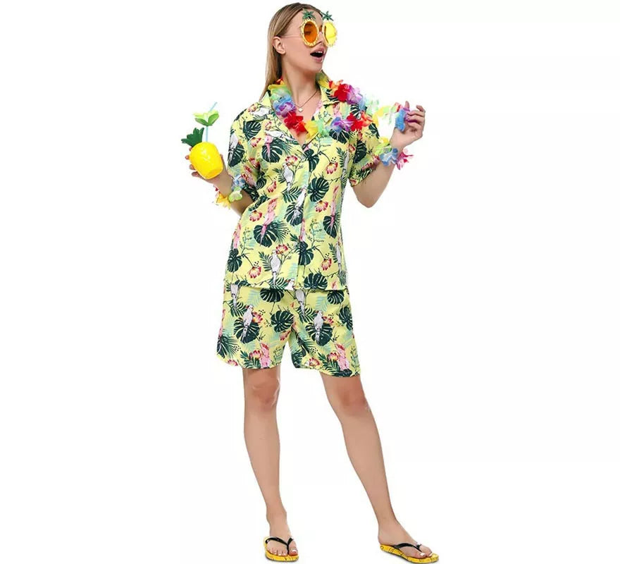 Translation missing: pt-PT.Disfraz de Hawaiana Floral estampado en verde para mujer
