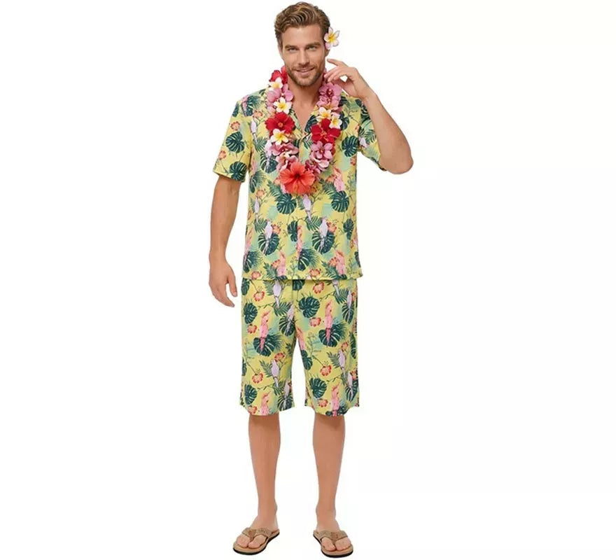 Disfraz de Hawaiano Floral estampado en verde para hombre