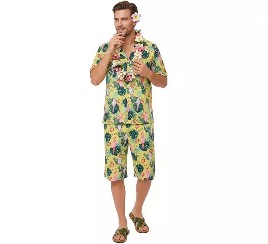 Translation missing: pt-PT.Disfraz de Hawaiano Floral estampado en verde para hombre