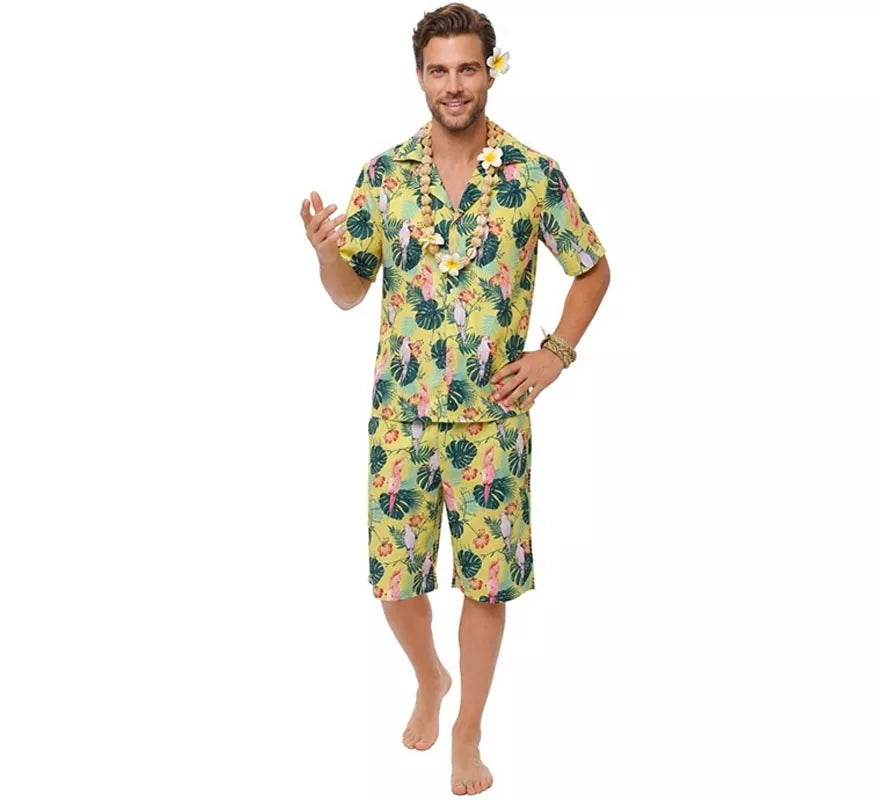 Translation missing: pt-PT.Disfraz de Hawaiano Floral estampado en verde para hombre