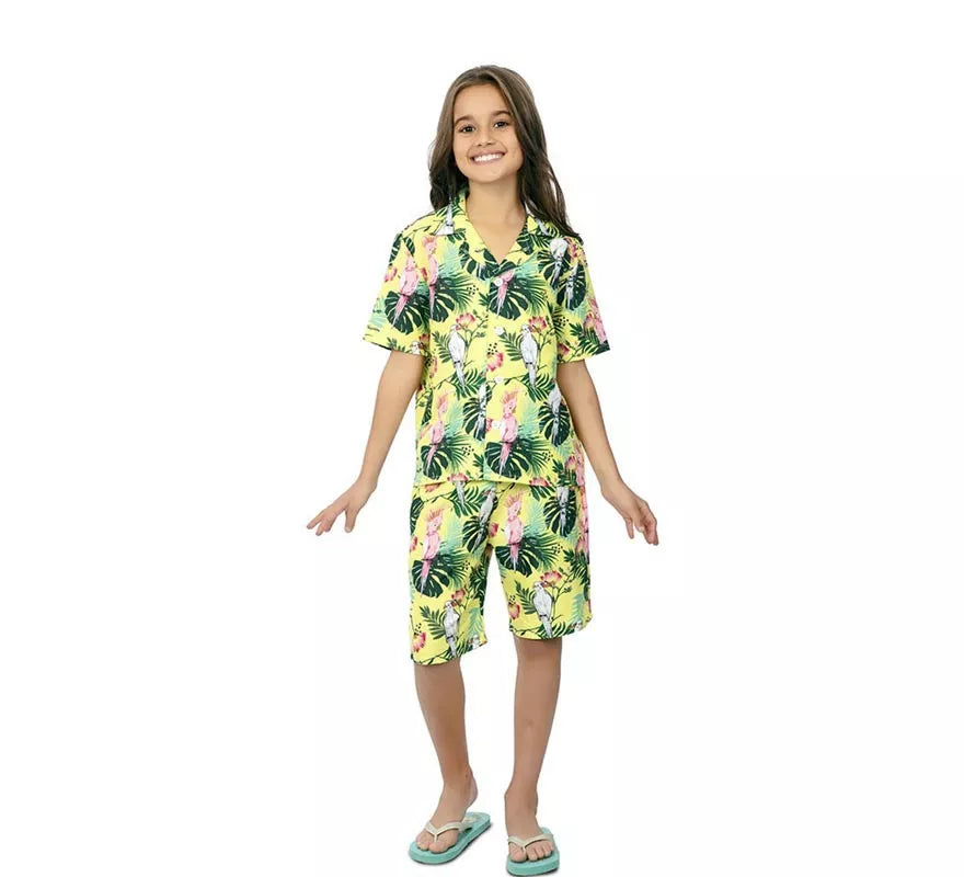 Translation missing: pt-PT.Disfraz de Hawaiano Floral estampado en verde para niños