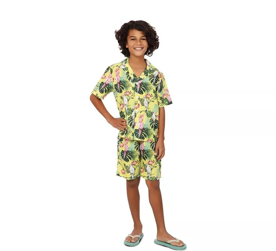 Translation missing: pt-PT.Disfraz de Hawaiano Floral estampado en verde para niños