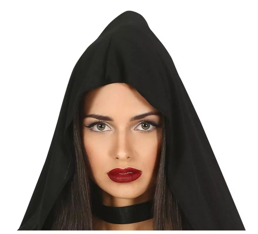 Translation missing: pt-PT.Disfraz de Hechicera Satánica Negra con capucha para mujer