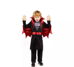 Fato de herói vampiro preto e vermelho para criança e adolescente