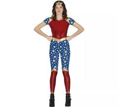 Fato de heroína estrela vermelha e azul para adolescentes