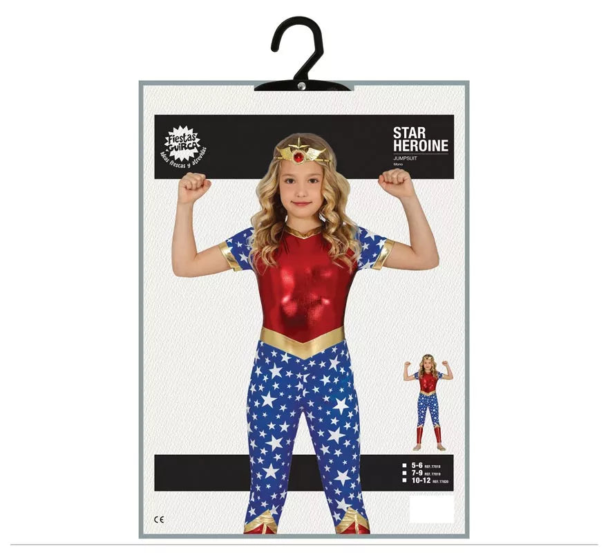 Translation missing: pt-PT.Disfraz de Heroína Estrella rojo y azul para niña