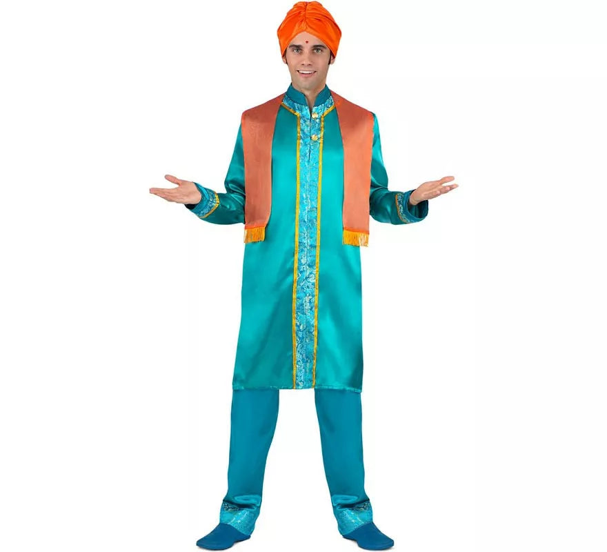 Translation missing: pt-PT.Disfraz de Hindú Elegante azul y naranja para hombre