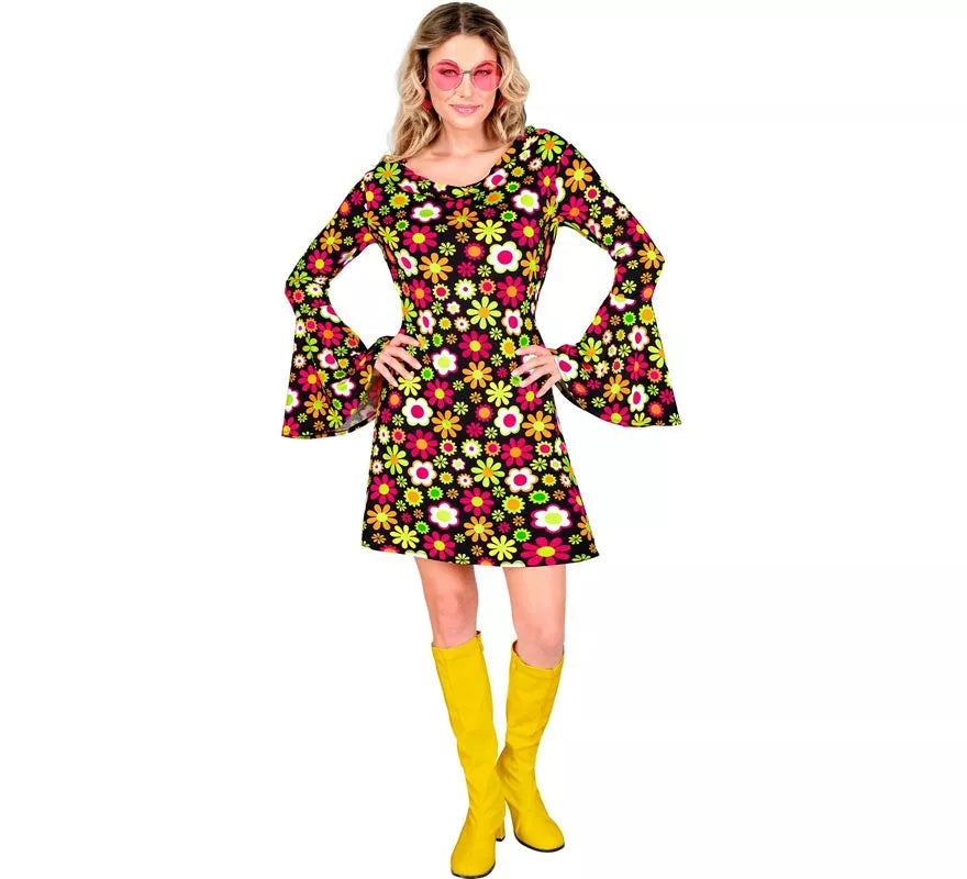 Translation missing: pt-PT.Disfraz de Hippie años 60 Floral oscuro para mujer