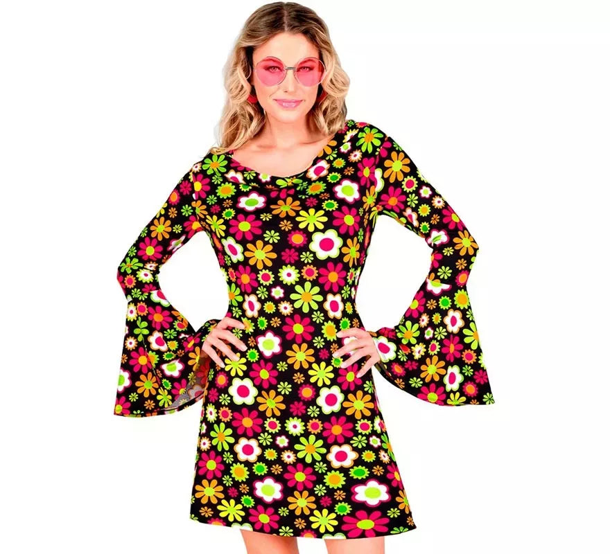 Translation missing: pt-PT.Disfraz de Hippie años 60 Floral oscuro para mujer