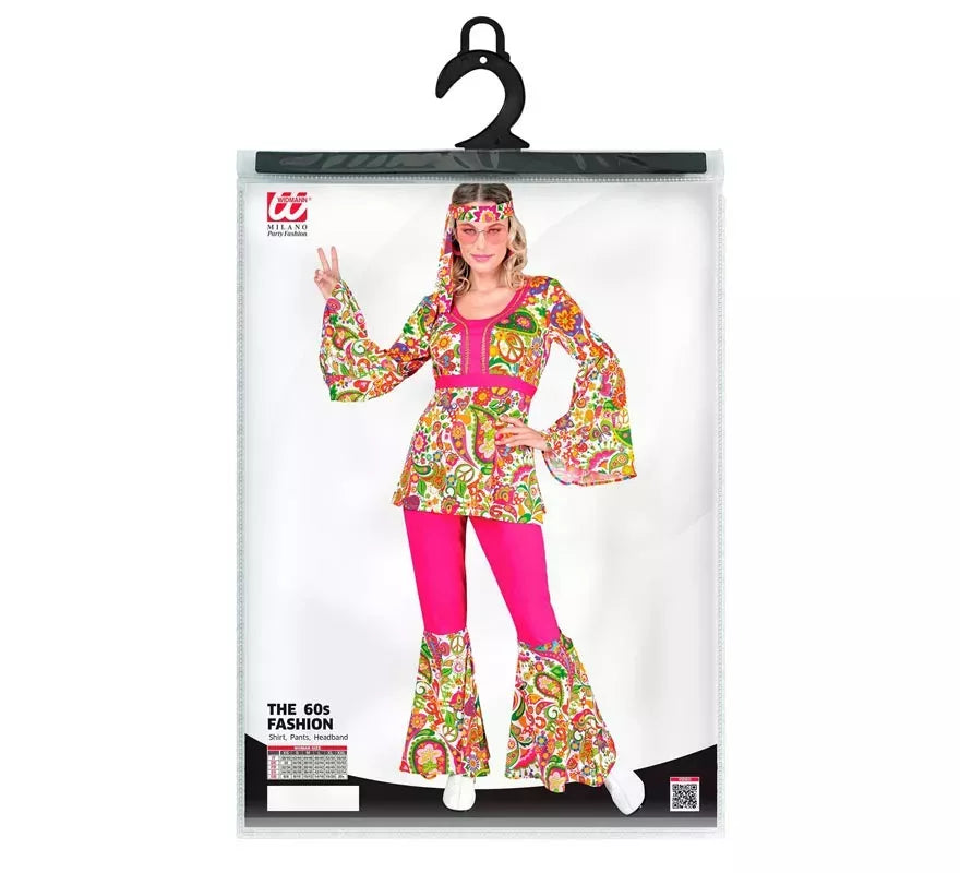 Translation missing: pt-PT.Disfraz de Hippie años 60 Flores fucsia para mujer