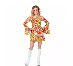 Fato de hippie fúcsia dos anos 60 para mulher