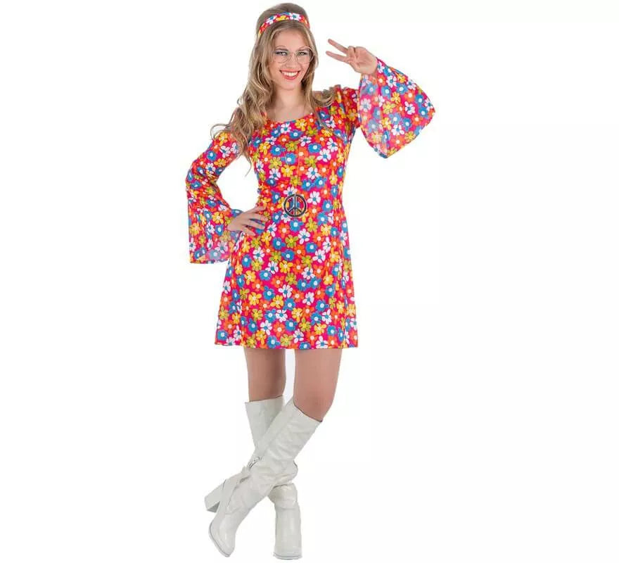 Translation missing: pt-PT.Disfraz de Hippie Años 70 con Flores para mujer