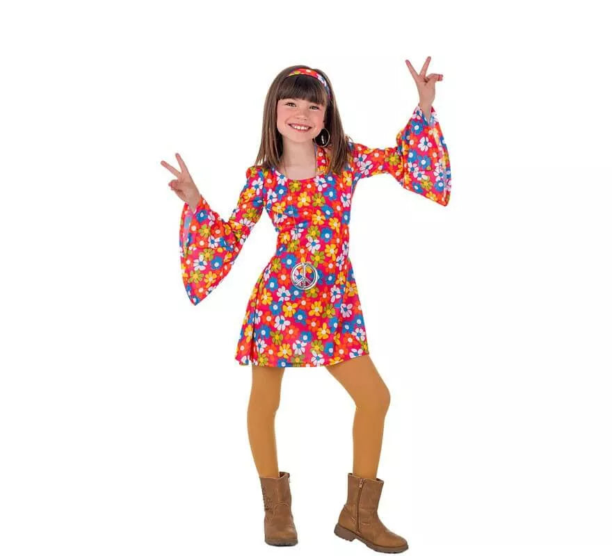 Translation missing: pt-PT.Disfraz de Hippie Años 70 con Flores para niña