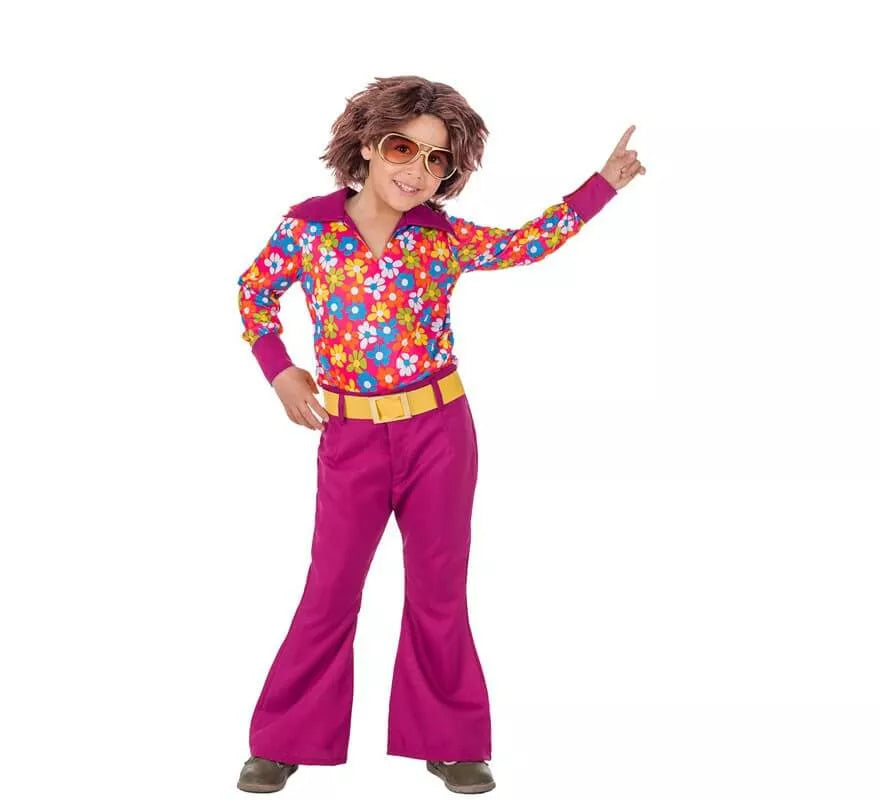 Translation missing: pt-PT.Disfraz de Hippie Años 70 con Flores para niño