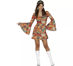 Fato de hippie floral dos anos 70 para mulher