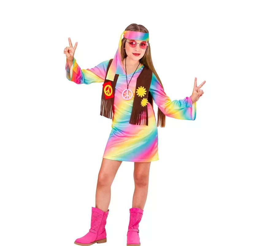 Disfraz de Hippie Arcoíris para niña y adolescente