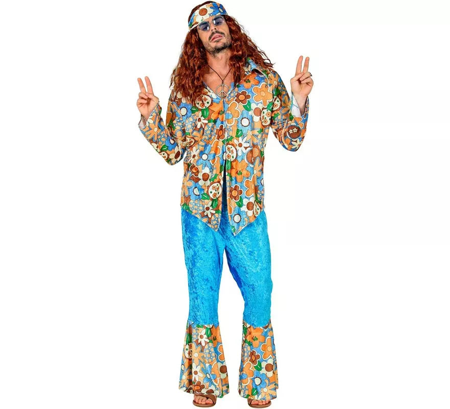 Translation missing: pt-PT.Disfraz de Hippie azul de terciopelo para hombre